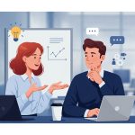 Why Effective Communication Matters in Life and Work: professional illustration of two people engaged in a meaningful conversation. One person is speaking confidently with open hand gestures, while the other is actively listening, nodding, and maintaining eye contact.